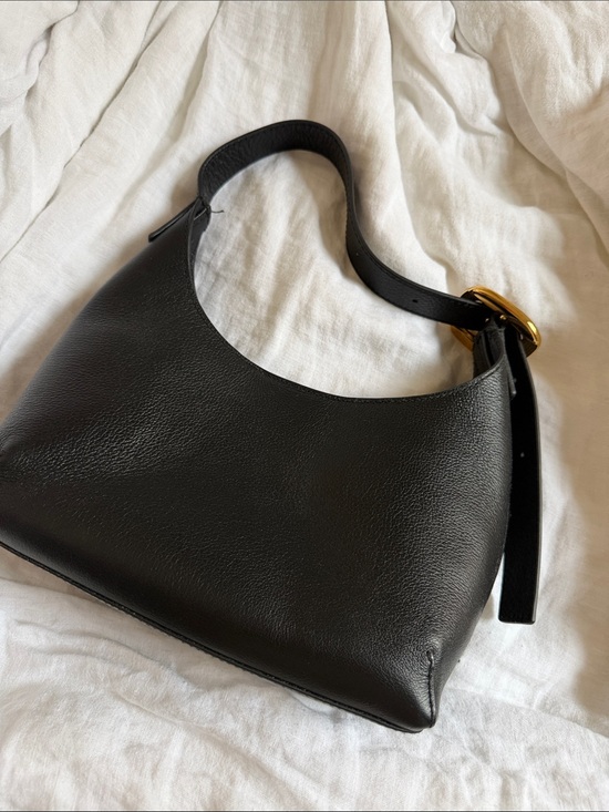 Madewell Handbags - Madewell Classic Black Leather Shoulder Bag with Gold Buckle